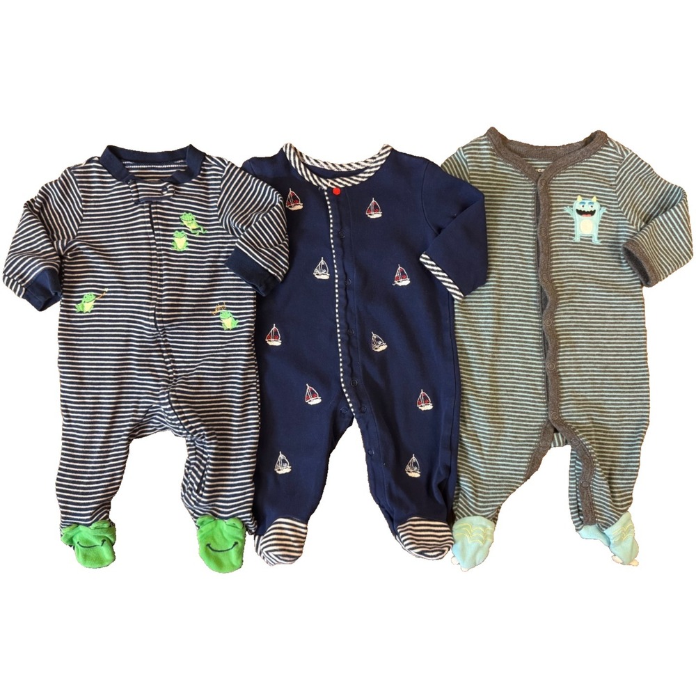 Carters Baby Boy 3 Months Footed Sleepers Rompers Outfits Clothes Monster Frogs